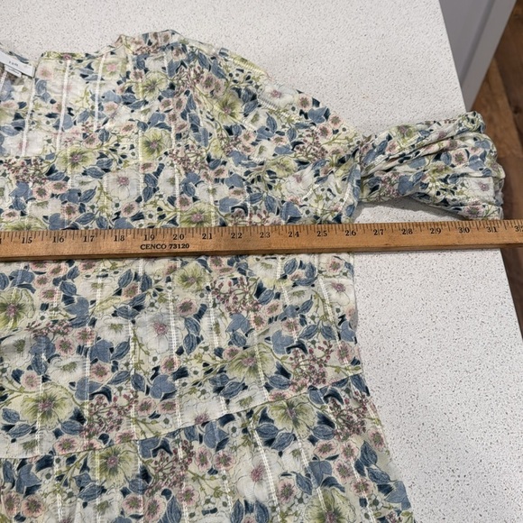 J. Jill Womens Textured Cotton Blouse 3X Cream green Blue Floral 3/4 Sleeve - Picture 11 of 13